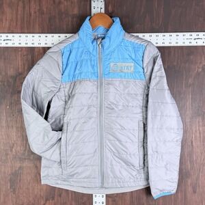 AT&T Full Zip Puffer Jacket Quilted Lightweight‎ Workwear Blue Gray Men's XS